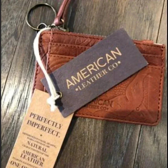American Leather Co.  Portland wallet -key chain - ID holder -brandy tooled - Picture 2 of 6